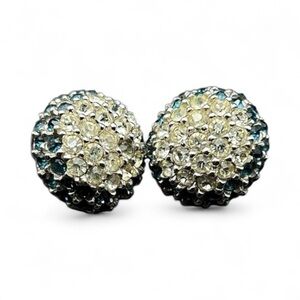 Ciner Vintage Crystal Blue and White Stud Clip On Earrings